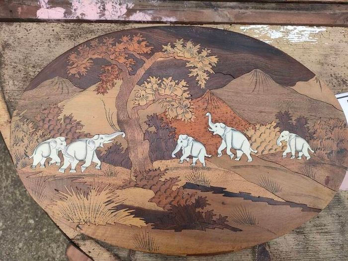 2 X Vintage Indian Rosewood Marquetry panels