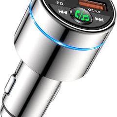 Bluetooth Car Adapter 5.3, Mohard All-Metal PD 30W & QC3.0 18W Fast Car Charger, Wireless FM Radio CarCigarette Lighter FM Transmitter for Car, Noise Cancelling Hands-Free Call Hi-Fi Music, Ring Light