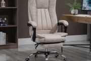 Office Chair Microfibre Desk Chair with Reclining Function Armrests Swivel Wheels Footrest Beige