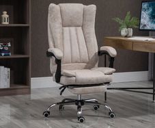 Office Chair Microfibre Desk Chair with Reclining Function Armrests Swivel Wheels Footrest Beige
