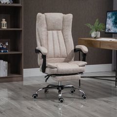 Office Chair Microfibre Desk Chair with Reclining Function Armrests Swivel Wheels Footrest Beige