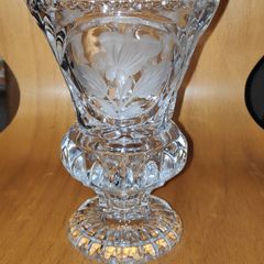 Vintage elegant Crystal footed vase with etched floral pattern H 15,5 cm