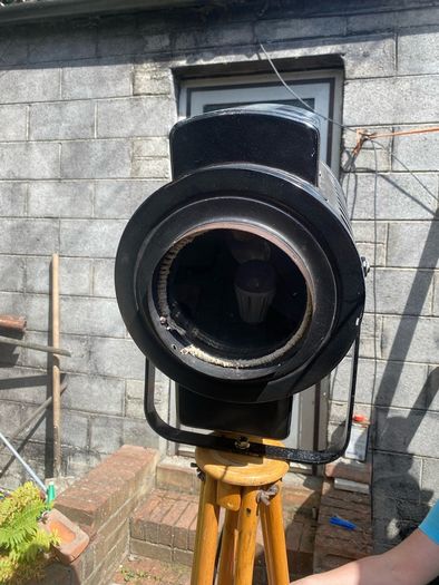 Vintage Industrial Theater Spotlight Floor Lamp on Wooden Tripod  Re-wired