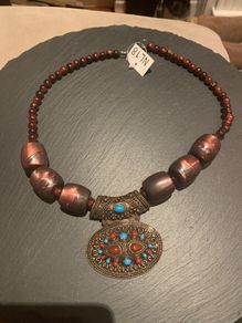 Chunky bronze pearl and bead necklace