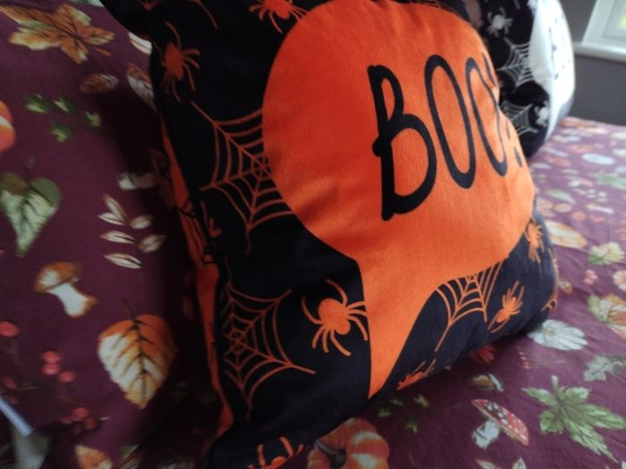 Bedlam Brand Boo Halloween Cushion in Orange