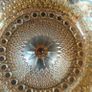 Stunning Vintage Carnival Glass Bowl Marigold on Metal Stand Image 5
