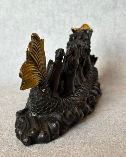 Antique Eight Immortals Dragon Boat - Patinated Bronze, Gold Accents, Signed