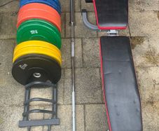 Barbell ,bench press and plates