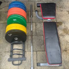 Barbell ,bench press and plates