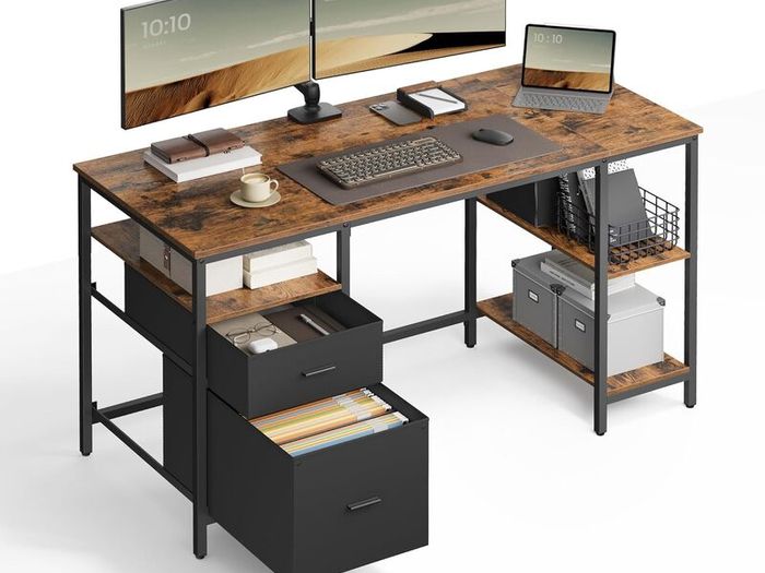 Computer Desk Office Desk  with 3 Shelves 2 Drawers 140 x 60 x 76 cm