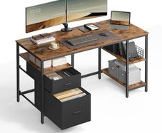 Computer Desk Office Desk  with 3 Shelves 2 Drawers 140 x 60 x 76 cm
