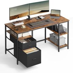 Computer Desk Office Desk  with 3 Shelves 2 Drawers 140 x 60 x 76 cm