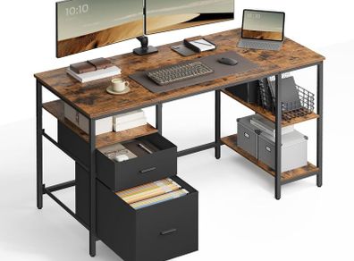 Computer Desk Office Desk  with 3 Shelves 2 Drawers 140 x 60 x 76 cm