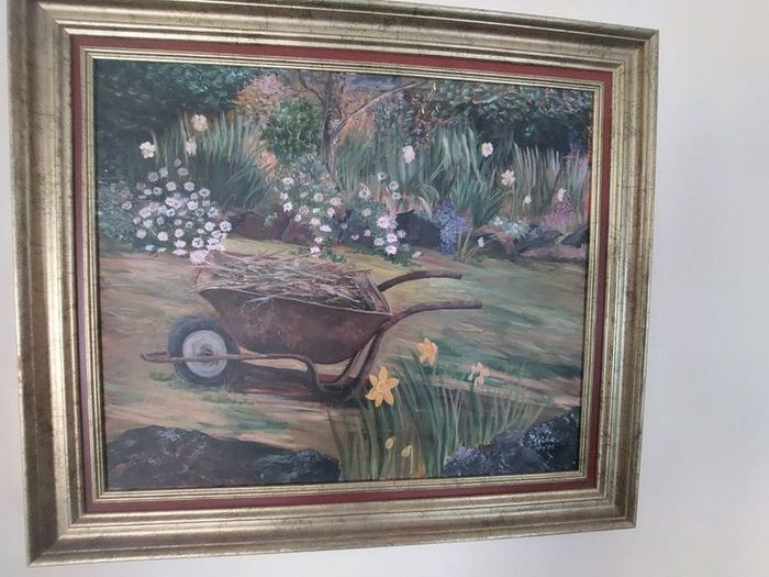 Oil on canvas garden scene