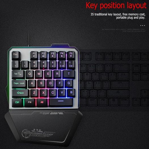 Gaming Keyboard RGB Backlit, 7KEYS 35 Keys Ergonomic Mini Keyboard with Wrist Rest, Half Keyboard for PC Gaming (Keypad)