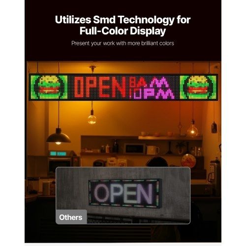 Programmable LED Sign, P10 Full Color Flexible Digital Scrolling Panel, DIY Custom Text Pattern GIF Display Board, Bluetooth APP Control Message Shop Sign for Store Business Advertising, 52x8 in