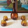 For Collectors Rare Vintage 5 Piece J. Albinana Oleria Spain Etched Amber Decanter With Matching Amber Wine Glasses Set Image 5