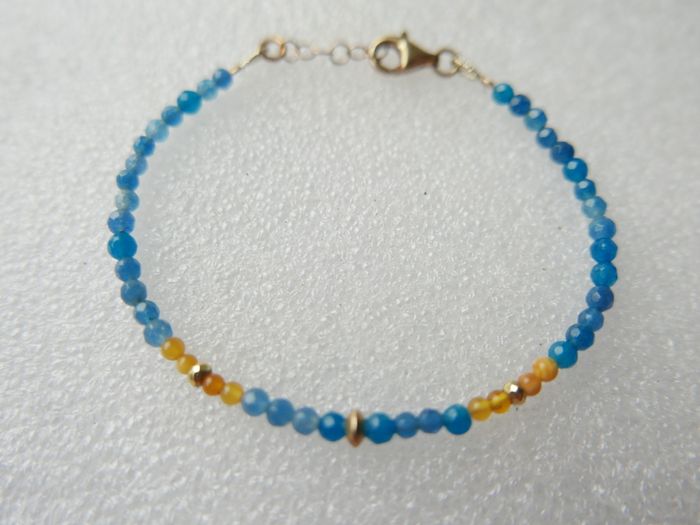 925 Sterling Silver Beaded bracelet with blue and orange stones