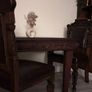 French Renaissance Revival Carved Oak Dining Set w/ 4 Leather Chairs Image 6