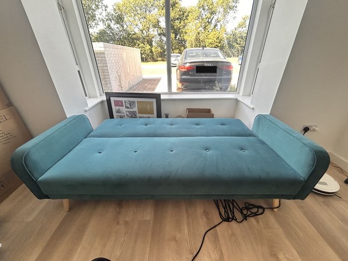 Light Teal Velvet 3 Seater Sofa Bed