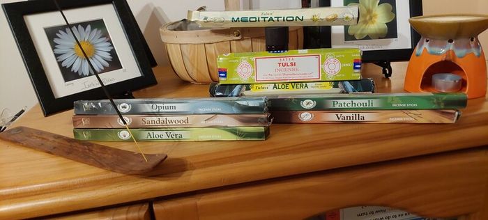 Selection of incense sticks & holder
