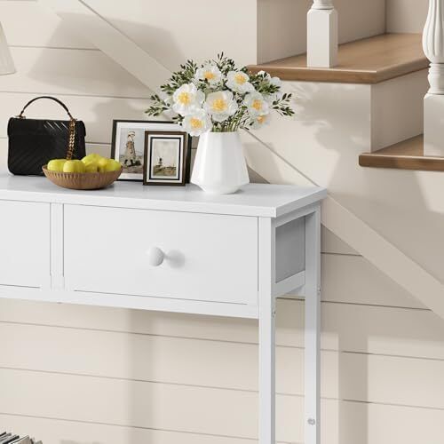 Slim Console Table, Narrow Console Table with 2 Drawers, Hallway Table with Storage, Small Side Table for Small Spaces, Living Room, Entryway, Kitchen, Bedroom, White