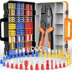 Insulated Wire Terminal Crimp Tool Kit,0.5-1.5/1.5-2.5/4-6mm (A.W.G.20-10) Preciva Ratchet Crimping Plier with 425PCS Connectors,Ratchet Crimp Plier Set with Portable Box