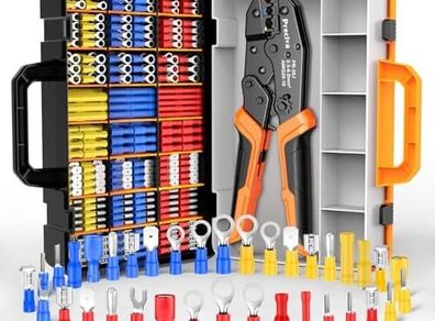 Insulated Wire Terminal Crimp Tool Kit,0.5-1.5/1.5-2.5/4-6mm (A.W.G.20-10) Preciva Ratchet Crimping Plier with 425PCS Connectors,Ratchet Crimp Plier Set with Portable Box