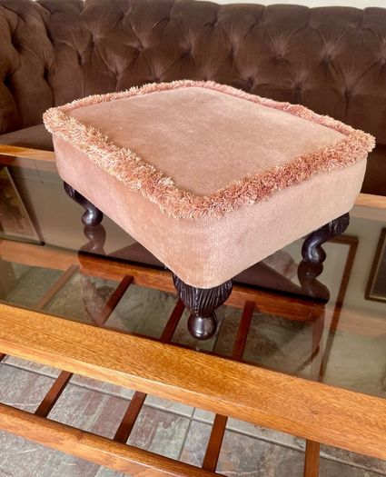Vintage Low Square Dusty Pink Footstool 1980s Chic with Tassel Border