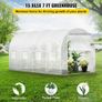 Walk-in Tunnel Greenhouse, 457.2 x 198.12 x 213.4 cm Portable Plant Hot House w/ Galvanized Steel Hoops, 1 Top Beam, 2 x Diagonal Poles, 2 Zippered Doors & 8 Roll-up Windows, White Image 2