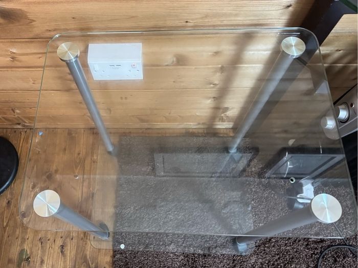 Clear Glass 2 shelf table/stand with wheels