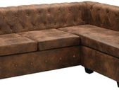 _Chesterfield Sofa L Shape Suede Look Brown Living Landscape Corner Sofa