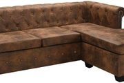 _Chesterfield Sofa L Shape Suede Look Brown Living Landscape Corner Sofa