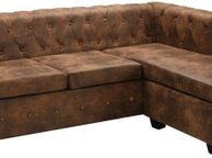 main image for ad _Chesterfield Sofa L Shape Suede Look Brown Living Landscape Corner Sofa