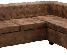 _Chesterfield Sofa L Shape Suede Look Brown Living Landscape Corner Sofa