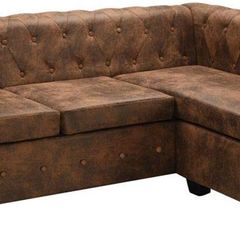 _Chesterfield Sofa L Shape Suede Look Brown Living Landscape Corner Sofa