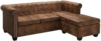 _Chesterfield Sofa L Shape Suede Look Brown Living Landscape Corner Sofa