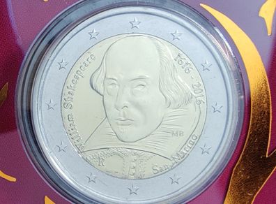 San Marino 2 Euro Brilliant Uncirculated Coin 2016 - Shakespeare