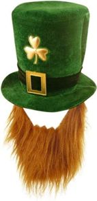NEW SALE | Adult Deluxe Green Leprechaun Top Hat with Ginger Beard St Patrick's Day Accessories Velvet Hat One Size Irish Fancy Dress Costume Accessory for Men and Women