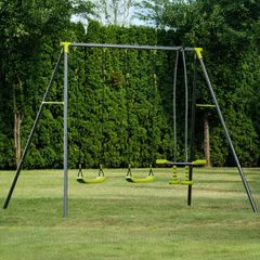 Double Swing Set with Glider | Two Swing Seats & Glide Ride | Steel Frame | 3-10 Years | Suitable for up to 4 Children