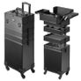 5 in 1 Professional Makeup Train Case Aluminum Cosmetic Case, Rolling Makeup Case Extra Large Trolley Makeup Travel Organizer, with 360 Swivel Wheels & Adjustable Pull Rod, Black Image 2