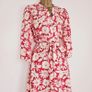Wallis Floral Print Crepe Pink Red White Midi Tea Dress Image 4