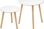Nesting Side Table, Round End Table, Set of 2, Scandinavian Minimalist Coffee Table with Solid Pine Wood Legs, White and Natural (FREE SHIPPING)