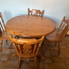 Solid Pine Drop-Leaf Round Dining Table & 4 Chairs Country
