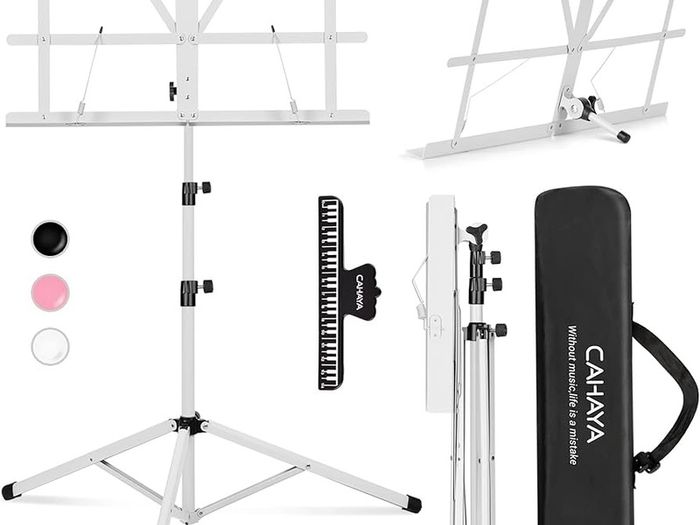 Sheet Music Stand Metal Portable with Carrying Bag, Sheet Music Folder, Projector Stand, Portable Podium Stand, Laptop Stand Pink