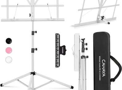 Sheet Music Stand Metal Portable with Carrying Bag, Sheet Music Folder, Projector Stand, Portable Podium Stand, Laptop Stand Pink