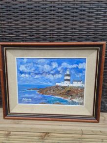 Original Signed Oil Painting Hook Lighthouse Wexford Coastal Scene 48 x 38 cm