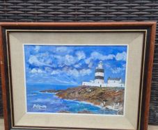 Original Signed Oil Painting Hook Lighthouse Wexford Coastal Scene 48 x 38 cm