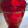 Vase - Vintage red glass with gold leaf colour flowers 13 inches Image 2