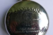Vintage Jameson  Whiskey Hip Flask Round Flask, Pewter, brass- Screw Top